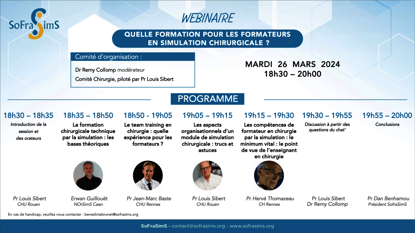 Affiche du webinaire SoFraSimS "Simulation chirurgicale"