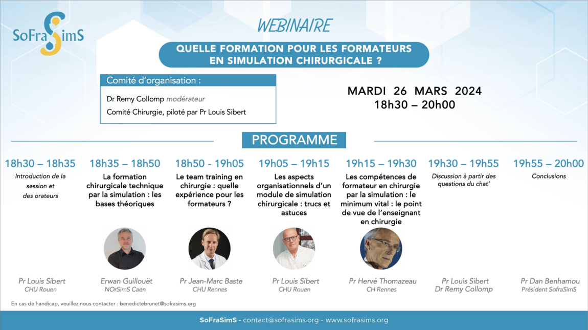 Affiche du webinaire SoFraSimS "Simulation chirurgicale"