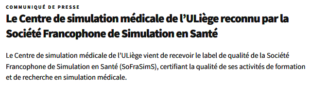 Communiqué annonçant l'obtention du label SoFraSimS par l'ULiège